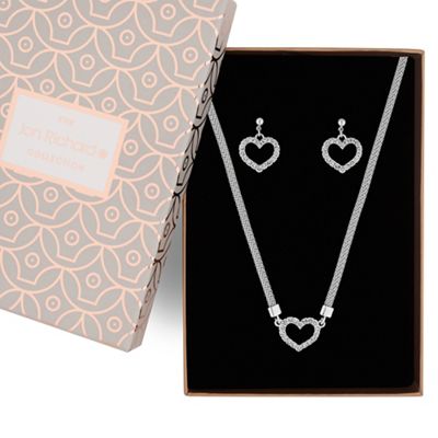 Pave heart necklace and earring set